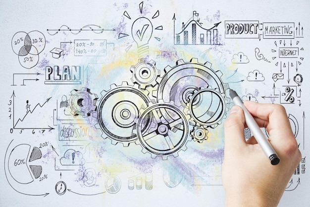 Roda dentada de desenho de mão de empresário