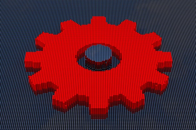 Foto roda dentada do estilo pixel art. renderização 3d