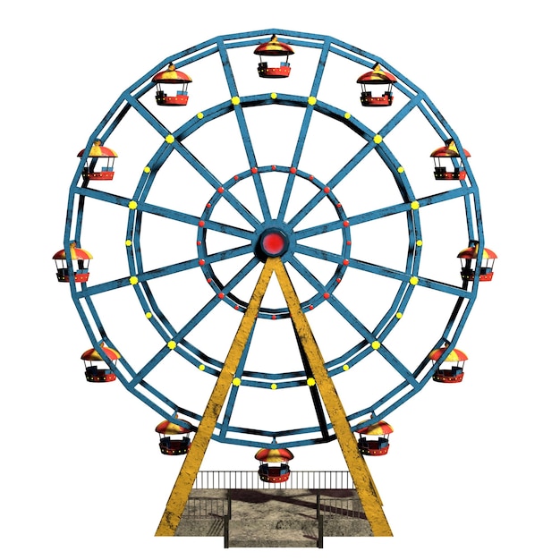 Roda-gigante de desenho animado antigo no fundo branco 3drendering