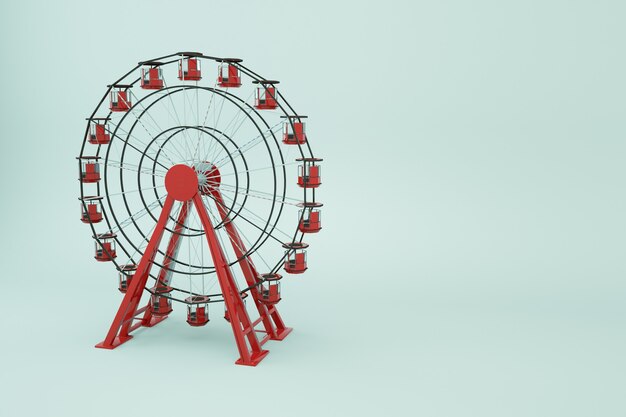 Roda gigante de objeto 3d em um fundo branco e isolado. roda-gigante vermelha, gráficos 3d. fechar-se