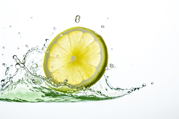 Rodaja de limón agua salpicadura fotografía generativa ai