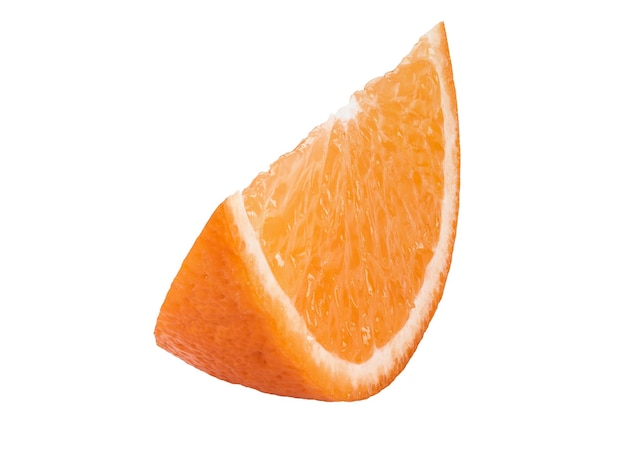 Una rodaja de naranja madura aislada sobre fondo blanco con espacio para copiar texto o imágenes fruta con ju