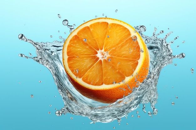 una rodaja de naranja salpicada de agua