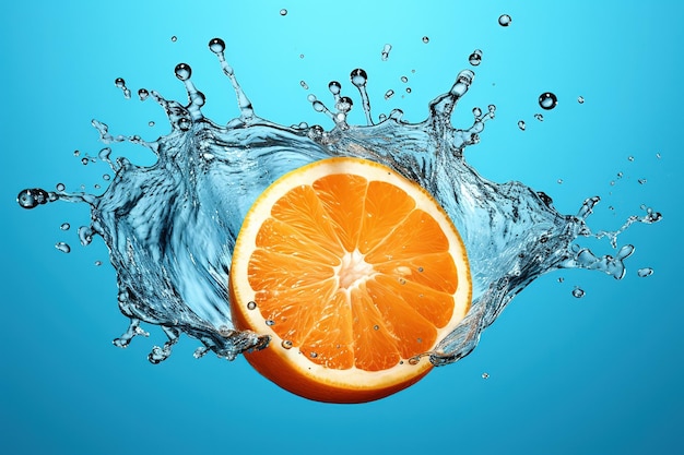 una rodaja de naranja salpicada de agua