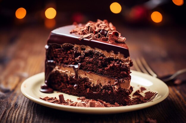 Una rodaja de pastel con glaseado de chocolate y una rodaja de Pastel en un plato