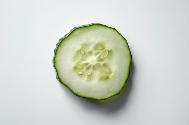 Una rodaja de pepino sobre fondo blanco IA generativa