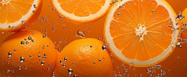 Rodajas de naranja con gotas de agua IA generativa