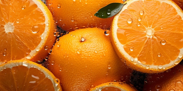 Rodajas de naranja con gotas de agua IA generativa