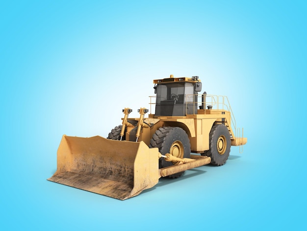 Rodas amarelas Bulldozer render 3d em azul