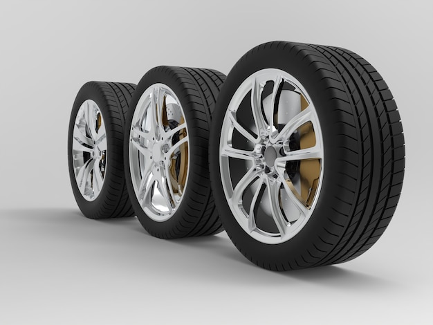 Rodas de automóveis em um fundo claro 3d render