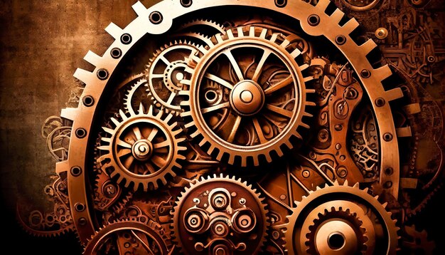 rodas de engrenagem Steampunk fundo generativo ai