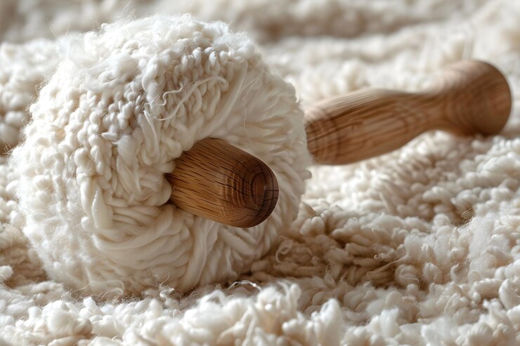 Rodillo de lana suave en superficie de lana de peluche