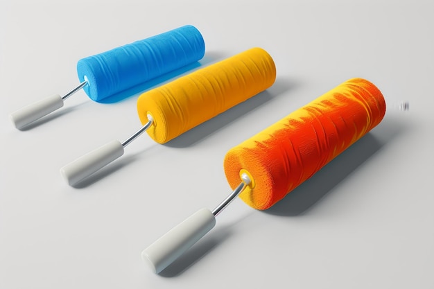 Rodillos de pintura coloridos en un fondo claro perfectos para proyectos DIY diseño simple y limpio AI