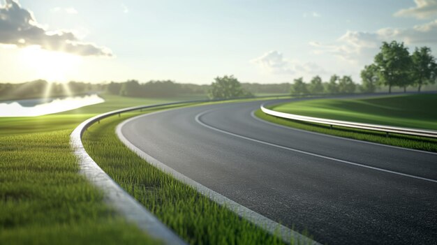 Foto rodovia curva serena ao pôr-do-sol