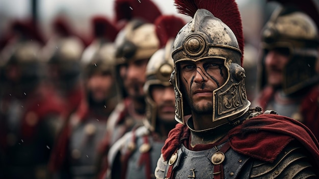 Römische Legionäre in voller Rüstung bei einer militärischen Übung