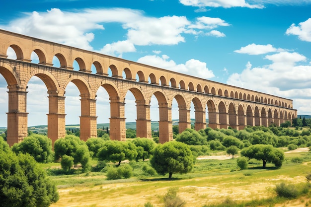 Römisches Aquädukt mit seinen hoch aufragenden Bögen, die die Landschaft überspannen