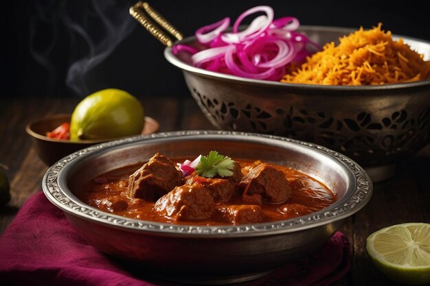 Foto rogan josh con cebollas en vinagre