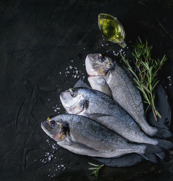 Rohe Brassenfische mit Kräutern