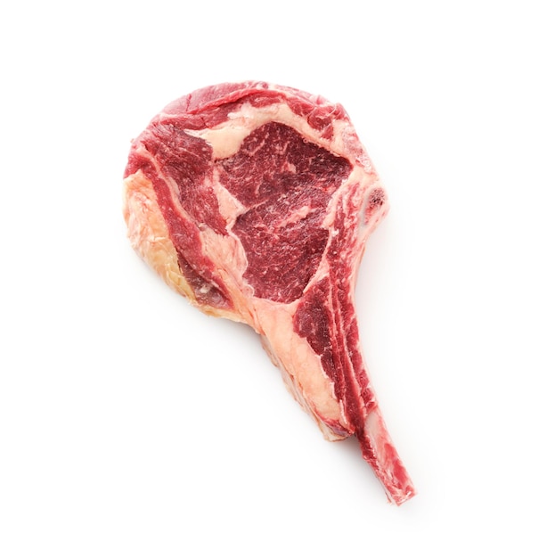 Rohes Rindfleisch zart köstliches Tomahawk-Steak auf weißem Hintergrund