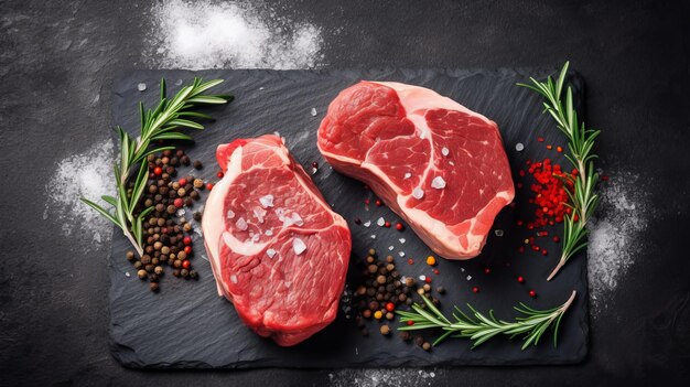 Rohes Steak auf dunkler Schiefertafel