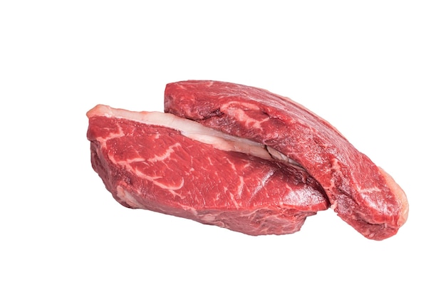 Rohes Top Sirloin Steak Cap Rump Beef Fleisch Steak isoliert auf weißem Hintergrund