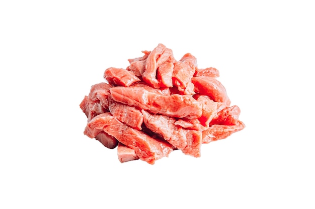 Rohes ungekochtes Rindfleisch in Streifen geschnitten mit Zutaten für Beef Stroganoff über rustikalem Holzhintergrund