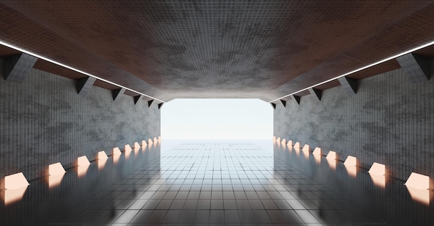 Rohrtechnologie Tunnel Korridor auf futuristischen Raum und Sci Fi Korridor Raum Showcase Beleuchtungsstrahl