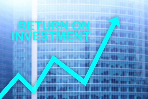 ROI Retorno de la inversión Comercio de acciones y concepto de crecimiento financiero en el fondo borroso del centro de negocios