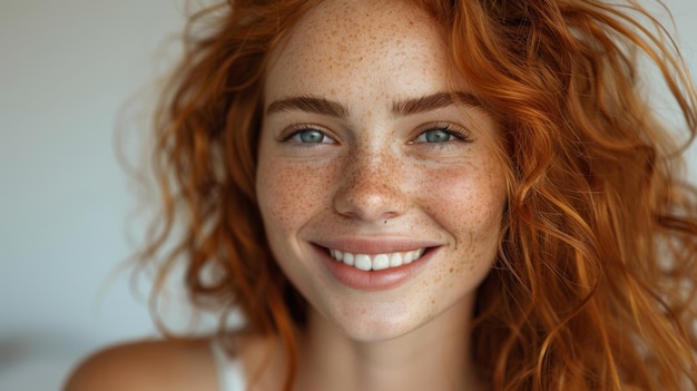 Roja radiante con una sonrisa atractiva y pecas