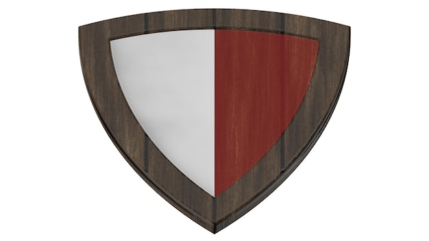 Rojo blanco escudo madera medieval 3d ilustración render