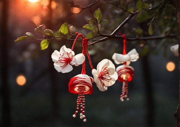 Foto rojo y blanco hermoso martisor ai generado