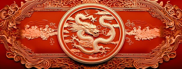 Foto rojo y dorado feliz año nuevo chino festival estandarte diseño signo del zodiaco año del dragón