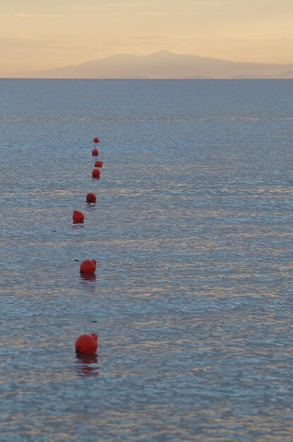 Foto rojo flotando en el mar contra el cielo durante la puesta de sol