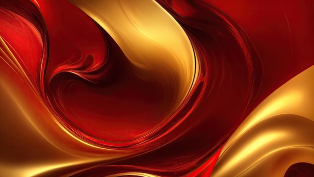 El rojo y el oro vibrantes fluyen en una ola suave de fondo abstracto.