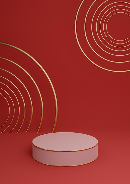 Rojo oscuro 3D producto mínimo exhibición fondo de podio de lujo composición abstracta círculo de línea dorada