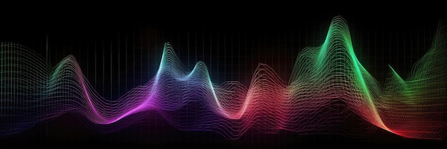 Foto rojo púrpura verde una representación digital de ondas de sonido en una matriz de colores ai generativa de fondo