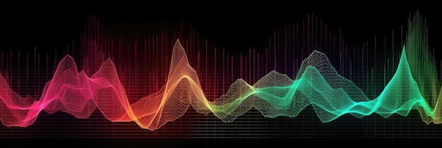 Rojo Verde Púrpura Una representación digital de ondas de sonido en una matriz de colores AI generativa de fondo