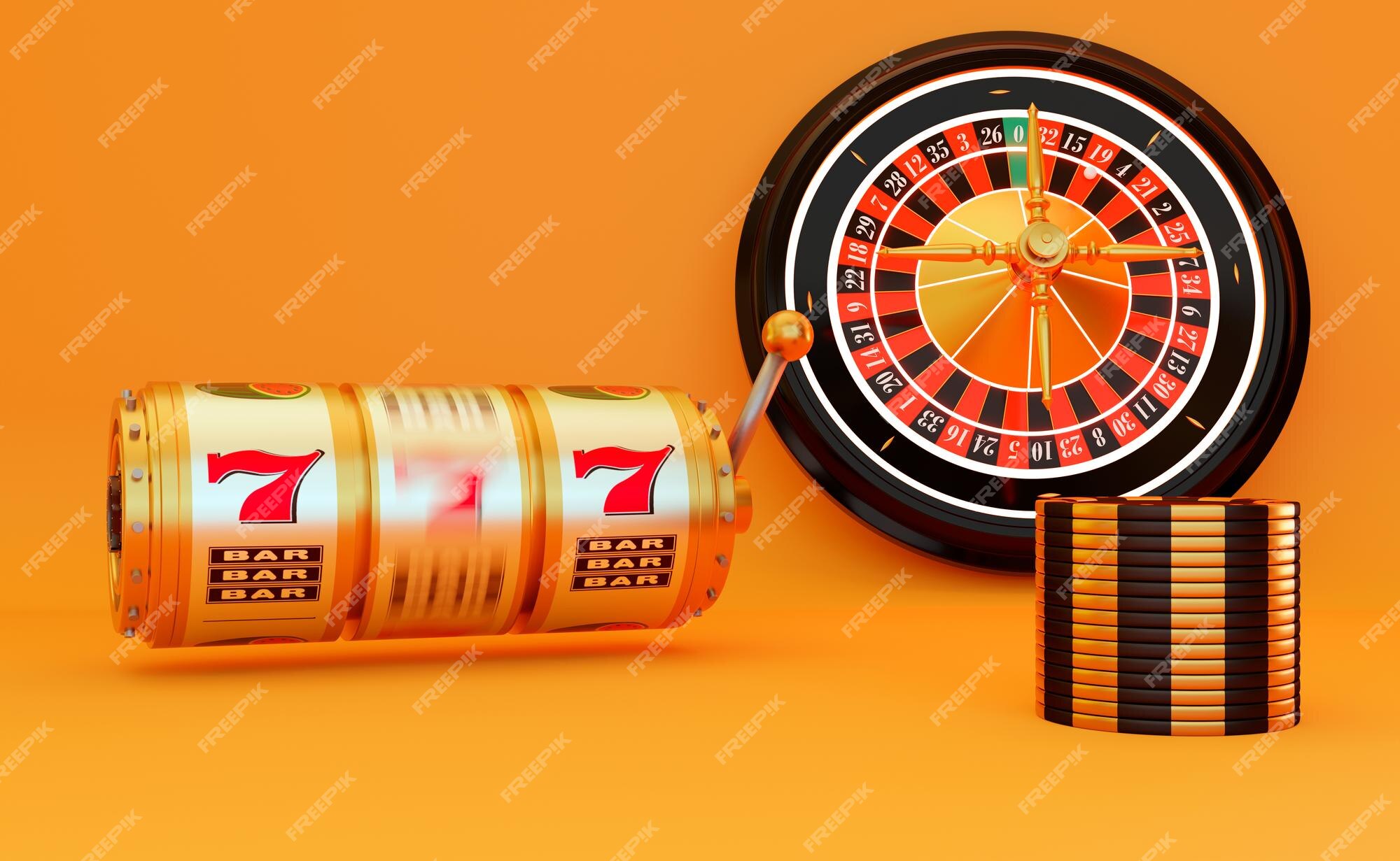 Jogo de casino online com texto dourado e máquina de roleta