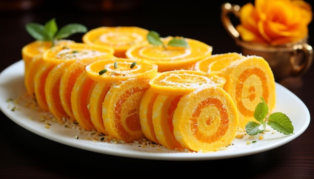 Foto rolinho de laranja barfi ou barfi doce ou mithai