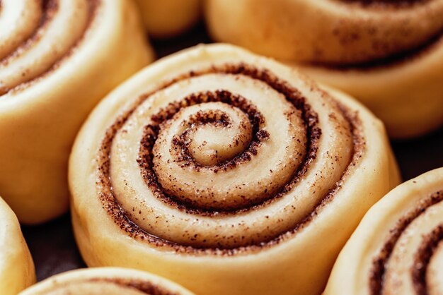 Rolinhos de canela crus ou cinnabon close-up