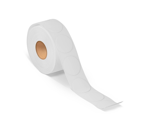 Roll mit Aufklebern auf weißem Hintergrund