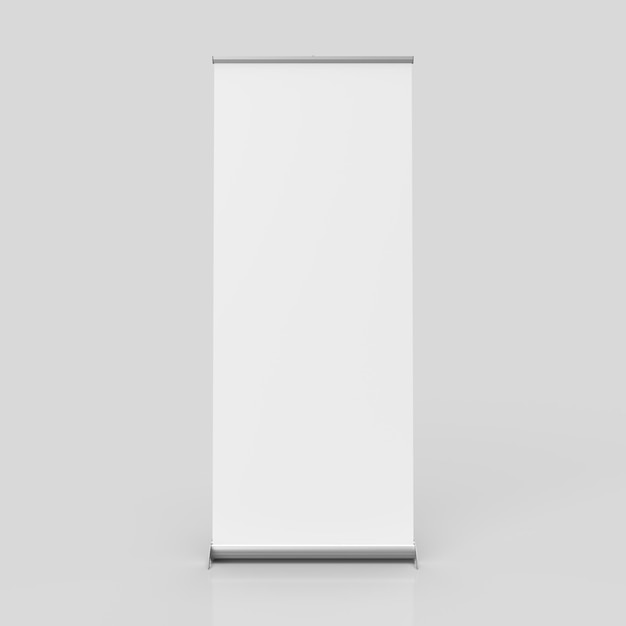 Roll up banner stand aislado sobre fondo blanco limpio Plantilla de diseño en blanco pop up banner