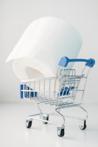 Rolle Toilettenpapier in einem dekorativen Einkaufswagen