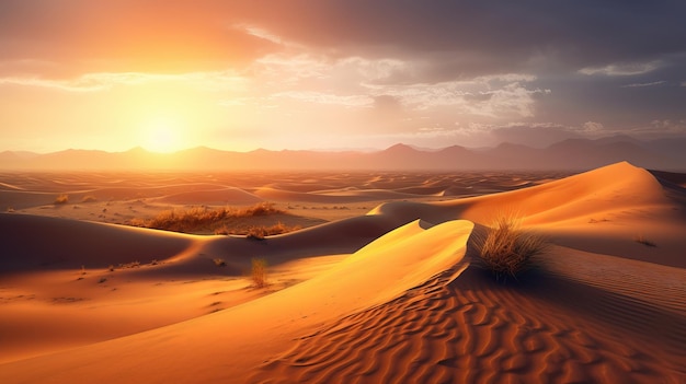 Rollende Sanddünen mit orangefarbener Himmelstapete