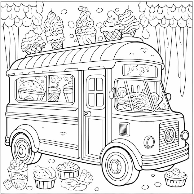 Rolling Delights Vibrant Ice Cream Truck Coloração Aventura