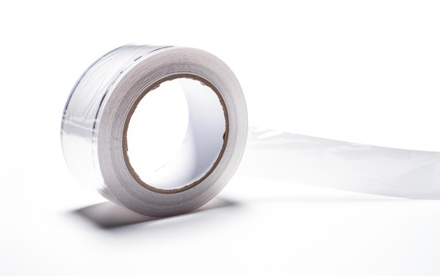 Un rollo de cinta adhesiva sobre un fondo blanco