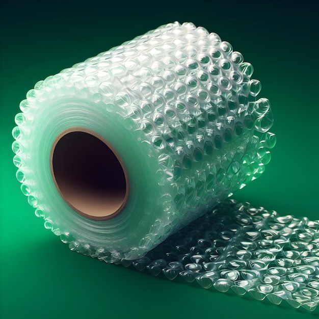 un rollo de papel de burbuja blanco sobre un fondo verde