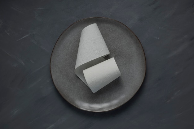 Un rollo de papel higiénico blanco sobre una placa gris