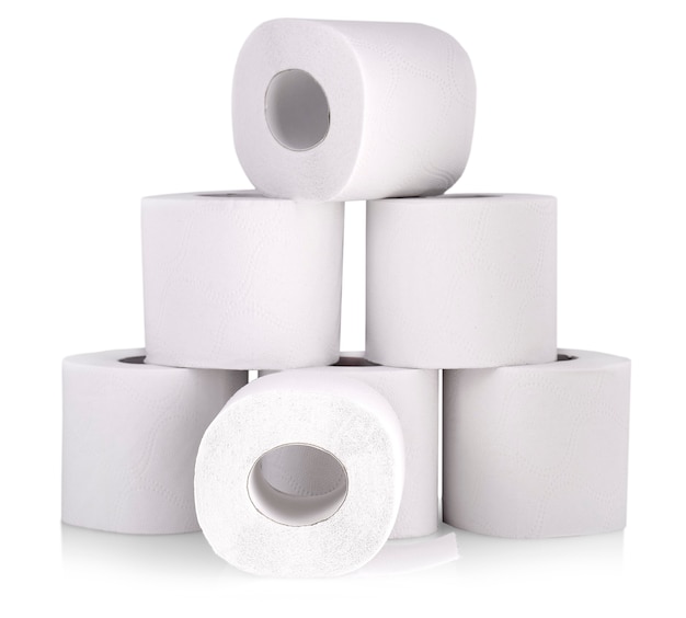 Foto rollo de papel higiénico o tejido aislado en blanco