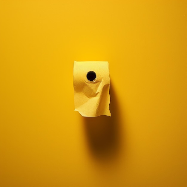 un rollo de papel higiénico sobre un fondo amarillo